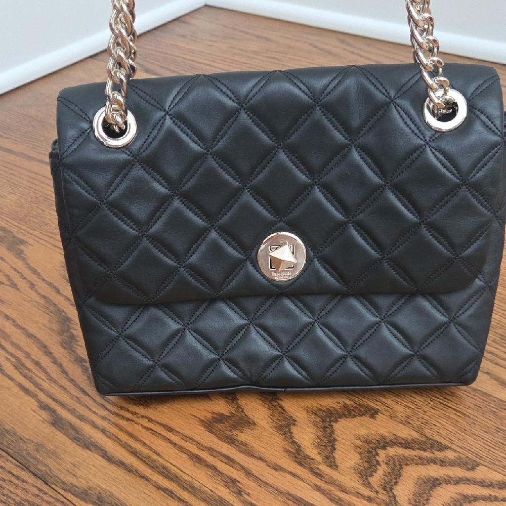 Kate Spade Elegant Black Quilted Chain Shoulder Or Crossbody Bag